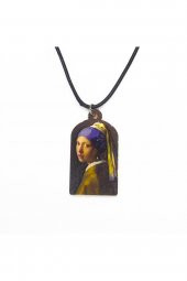 Van Gogh Inci Küpeli Kız Suni Deri Ipli Hediyelik Kolye Takı - 1