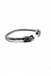 Gümüş Kaplama Unisex Kelepçe Bileklik Ejderhalı - 3