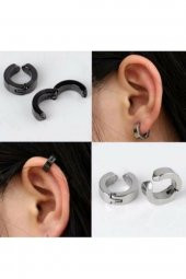 Deliksiz Sıkıştırmalı Çelik Küpe Ister Tek Ister Çift Alabilir Siyah Tek - 1