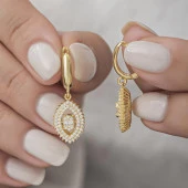 Altın Kaplama Elips Model 925 Gümüş Küpe - 7