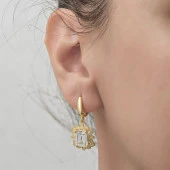 Zirkon Baget Taşlı Altın Kaplama 925 Gümüş Küpe - 3