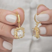 Zirkon Baget Taşlı Altın Kaplama 925 Gümüş Küpe - 6