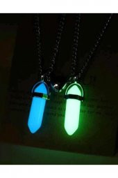 Iki Adet Mıknatıslı Fosforlu Doğal Taş Çift Sevgili Metal Kolye - 2