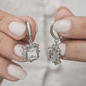 Zirkon Baget Taşlı 925 Sallantılı Gümüş Küpe - 6