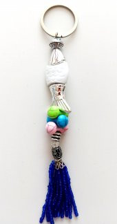 Kum Boncuklu Beyaz Balıklı Anahtarlık - 1