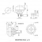 12mm PBS-33B 2 Pin Push Buton Siyah ON OFF 1A 250V Yuvarlak Su Geçirmez Anahtar thumbnail 8
