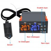 STC-3028 Isı Ve Nem Termostatı Çift Ekran 220V Isıtıcı Soğutucu - 6