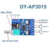 Stereo 2x30W Amfi Devresi DY-AP3015 60W 8-24V Ses Kontrol Potu - 8