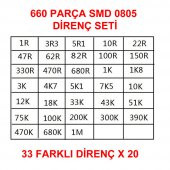660 Parça Direnç Seti - 0.125W 0805 SMD - 33 Farklı Direnç Seti 20 Adet thumbnail 6