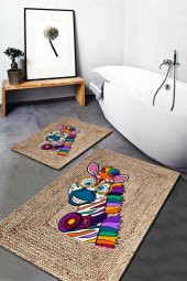 Renkli Zebra Desenli Jüt 2li Halı Takımı (60x100/40x60) - WLLY1266 - 1