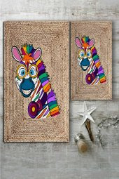 Renkli Zebra Desenli Jüt 2li Halı Takımı (60x100/40x60) - WLLY1266 - 2