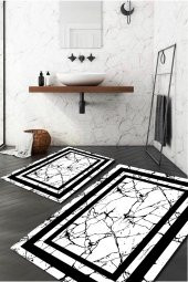Şerit Detaylı Mermer Desenli 2li Halı Takımı (60x100/40x60) - WLLY217 - 1