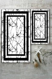 Şerit Detaylı Mermer Desenli 2li Halı Takımı (60x100/40x60) - WLLY217 - 2