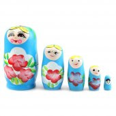 Ahşap Matruşka Bebek Beşli Set Mavi - 1