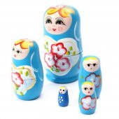 Ahşap Matruşka Bebek Beşli Set Mavi - 2