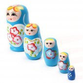 Ahşap Matruşka Bebek Beşli Set Mavi - 3
