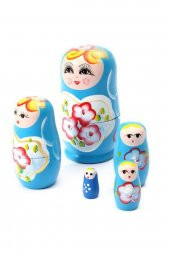 Ahşap Matruşka Bebek Beşli Set Mavi - 5
