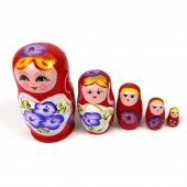 Ahşap Matruşka Bebek Beşli Set Kırmızı - 4