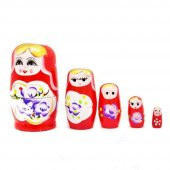 Ahşap Matruşka Bebek Beşli Set Kırmızı - 5