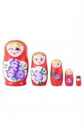 Ahşap Matruşka Bebek Beşli Set Kırmızı - 6