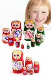 Ahşap Matruşka Bebek Beşli Set Kırmızı - 7