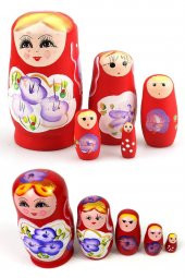 Ahşap Matruşka Bebek Beşli Set Kırmızı - 8