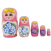 Ahşap Matruşka Bebek Beşli Set Pembe - 1