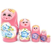 Ahşap Matruşka Bebek Beşli Set Pembe - 2