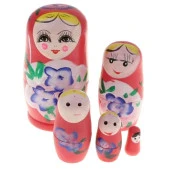 Ahşap Matruşka Bebek Beşli Set Pembe - 4