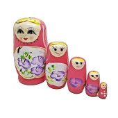 Ahşap Matruşka Bebek Beşli Set Pembe - 5