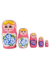 Ahşap Matruşka Bebek Beşli Set Pembe - 6