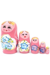 Ahşap Matruşka Bebek Beşli Set Pembe - 7