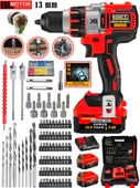 Eisenn German Kömürsüz Motor XR-RED Darbeli 13 Mm Şarjlı 2 Akülü Vidalam Matkap 10 Pilli 84 Pcs Set - 1