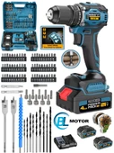 Eisenn Alman Teknoloji E-013 Blue Ex-520 Kömürsüz Motor Darbeli Çift Akülü Vidalama Matkap 84 Pcs - 1
