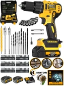Eisenn German BL Kömürsüz Motor E-013 Yellow Yeni Sistem Çift Akülü Vidalama Matkap 84 Pcs Set - 1