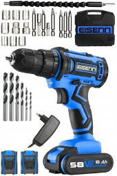EİSENN Germany Technology X-WIBRATION BLUE Metal Şanzıman 58 V 8 AH Samsung 2 Akülü Vidalama Şarjlı Matkap+Set - 1