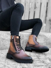 BA0218 Yan Toka Fermuarlı Taba Erkek Spor Klasik Postal Bot thumbnail 1