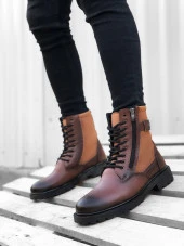 BA0218 Yan Toka Fermuarlı Taba Erkek Spor Klasik Postal Bot thumbnail 2