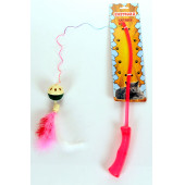 CatMozz Özel Tüylü Zilli Plastik Toplu Plastik Saplı Kedi Oyuncağı Oltası 50 Cm - 1