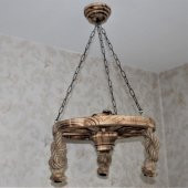 Otantik Çarşı Ahşap Halatlı Teker Avize 50 cm.  3lü - 1