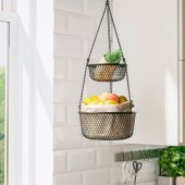 Siyah Renk Mutfak Askısı-Tel Sepet 2 Katlı MeridyenDukkan 25x63 cm Asılabilir Galvanizli Çelik-Siyah thumbnail 2