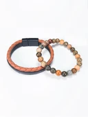 JTSS22KOB1088 JANTİ HAKİKİ DERİ MIKNATIS KAPAMA JASPER DOĞALTAŞ KOMBİN BİLEKLİK KUTULU thumbnail 2