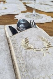 Çeyiz Diyarı Fiyonk Nakışlı 19 Parça Amerikan Servis Seti Krem Cappucino thumbnail 10