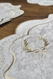 Çeyiz Diyarı Fiyonk Nakışlı 19 Parça Amerikan Servis Seti Krem Cappucino thumbnail 11