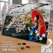Asil Hobi Kiraz Ağacı - Çiçekler - Japon Kız Yapboz - Ayak Destekli Çerçeveli 240 Parça Puzzle - 1