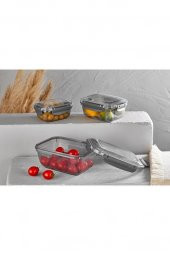 Vip Ahmet Kumsal Dikdörtgen Saklama Kabı 3lü Set Şeffaf Füme VP-021 - 1