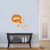 Ruj Sürülen Dolgun Dudaklar Silüeti Duvar Sticker, Çıkartma Turuncu - 1