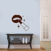 Ruj Sürülen Dolgun Dudaklar Silüeti Duvar Sticker, Çıkartma Kahverengi Koyu - 1
