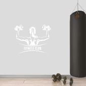 Dumbell, İki Kol Çalışan Kız, Fitness Dekoratif Duvar Sticker, Çıkartma, Etiket Beyaz - 1