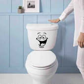 Gülen Mutlu Surat Emojisi Silüeti Klozet Dekoratif Sticker, Banyo, Duvar Çıkartma - 1